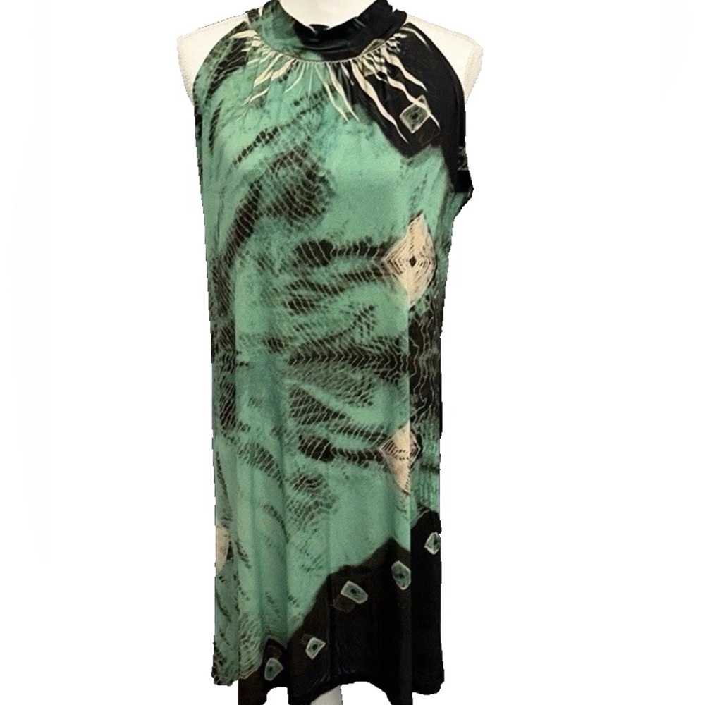 Vintage Tie Neck Y2K Animal Print‎ Sleeveless Pullover MIDI Dress Size Large